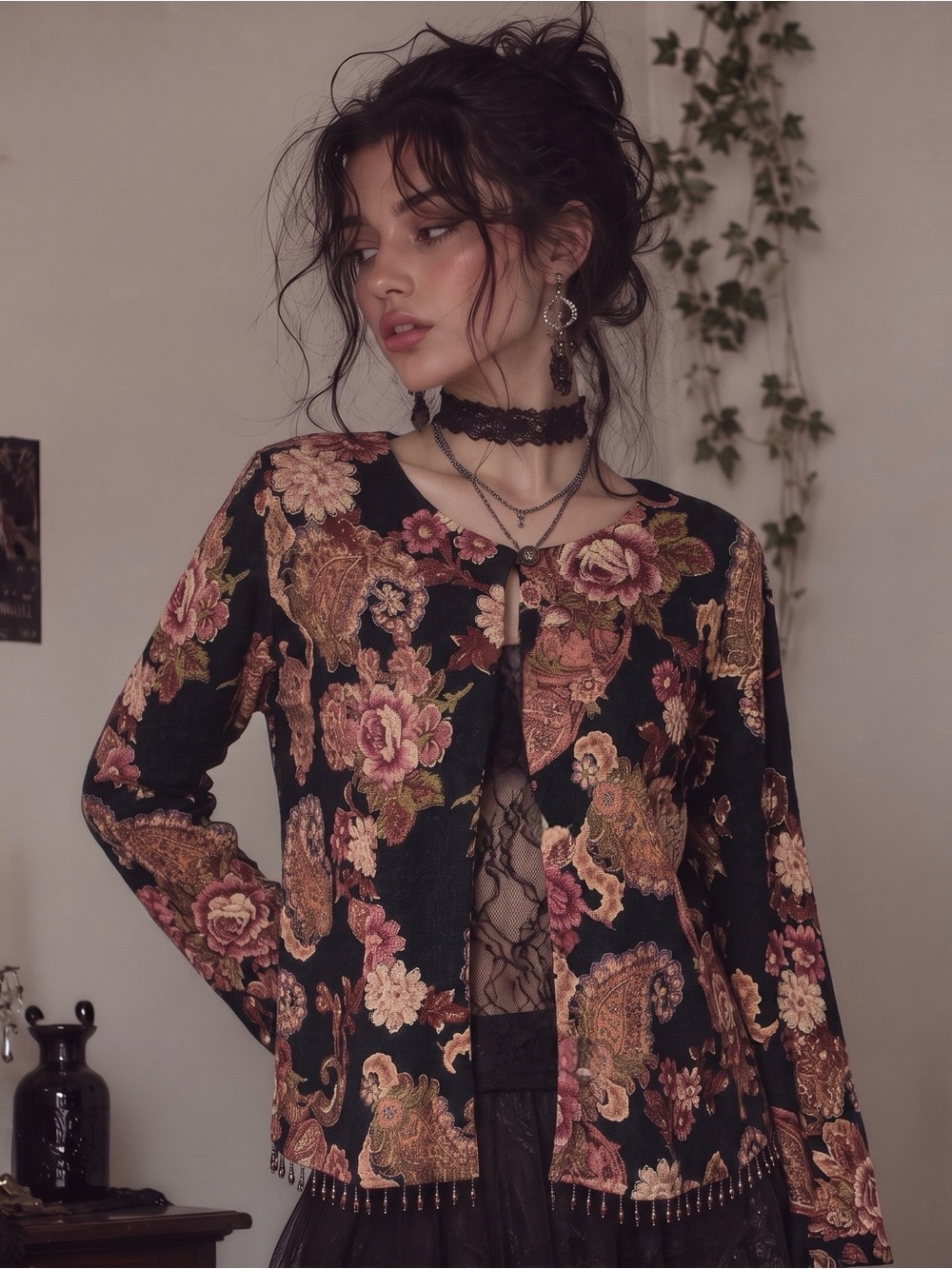 VINTAGE MSK Floral Beaded Blouse